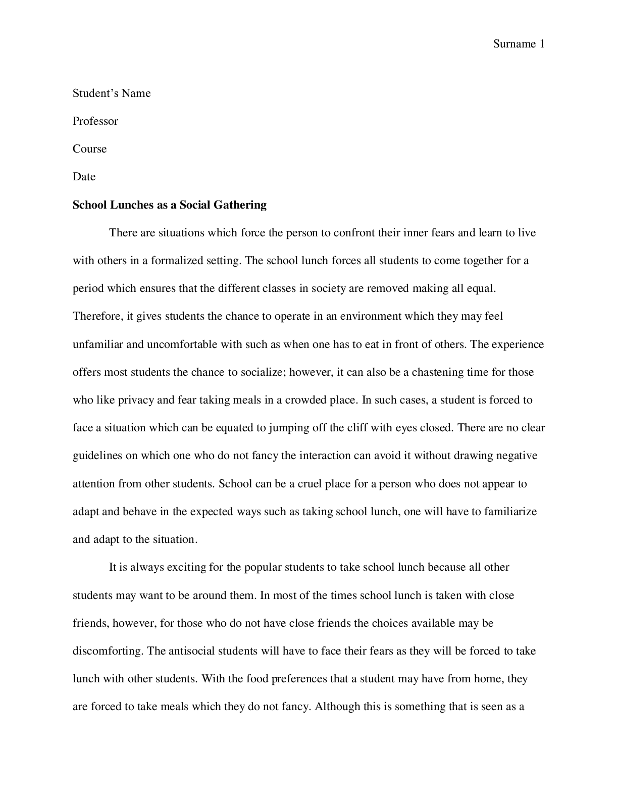 Preview image for School Lunches as a Social Gathering